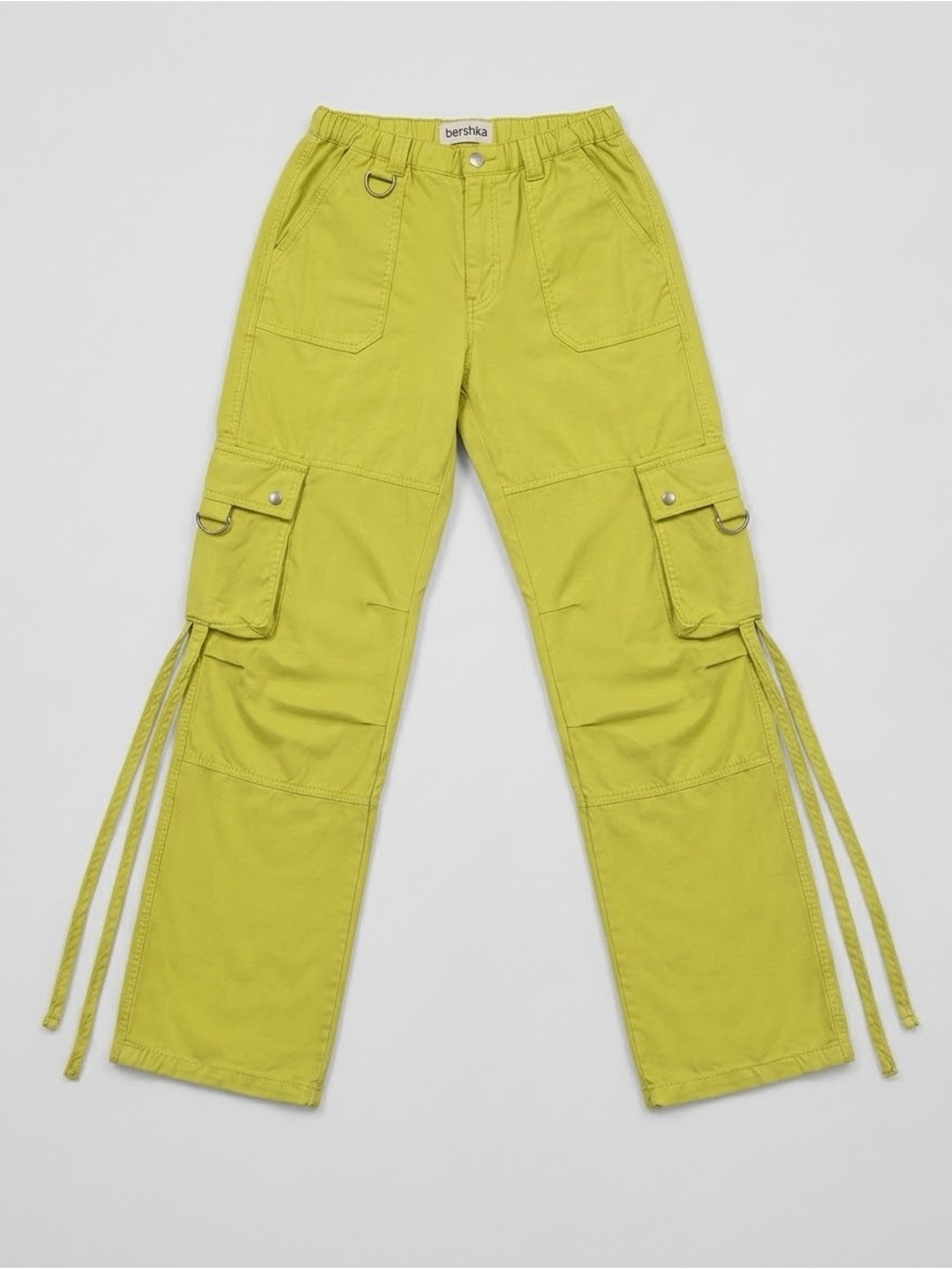 Bershka Lime Cargo Trousers with Side Straps